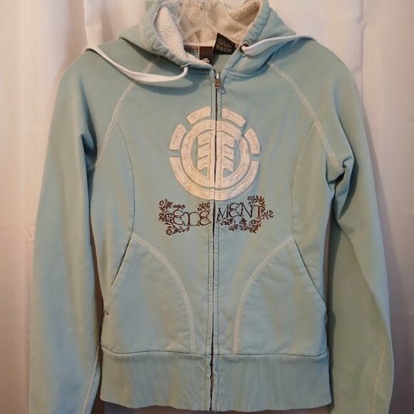 ELEMENT Skater Hoodie Sweatshirt Full Zip up womens S Dusty Blue fleece lined LS - Picture 2 of 12